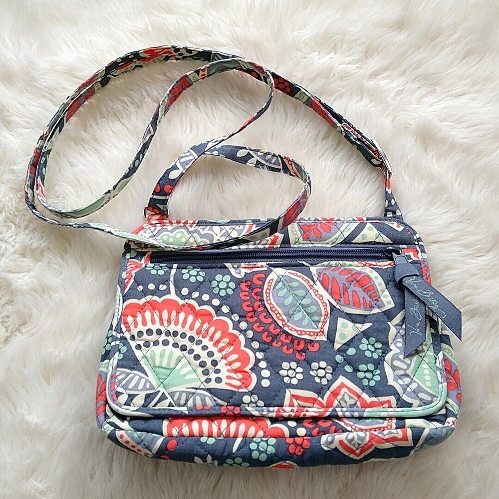 Vera Bradley Purse Shoulder Back Small Adjustable Strap Blueâ Floral 2 Pocket